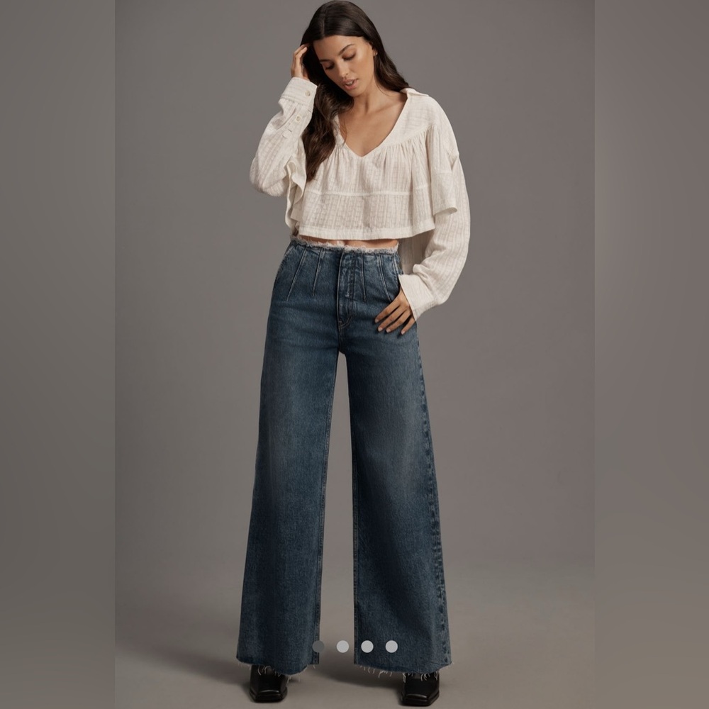 Hudson James high-rise, darted wide-leg petite jeans